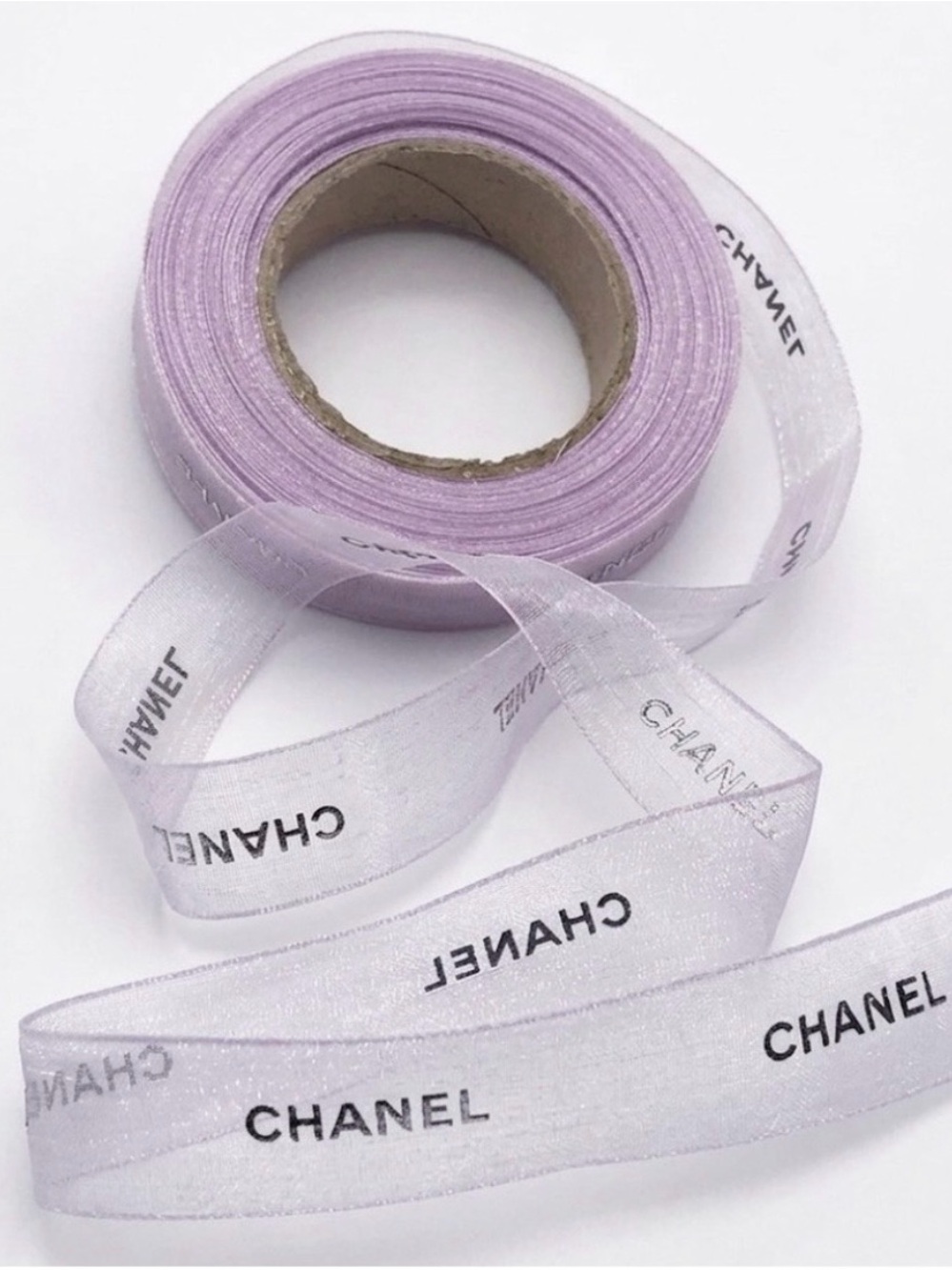 Authentic CHANEL Sheer Pink Logo Ribbon Full Roll Rare 25m